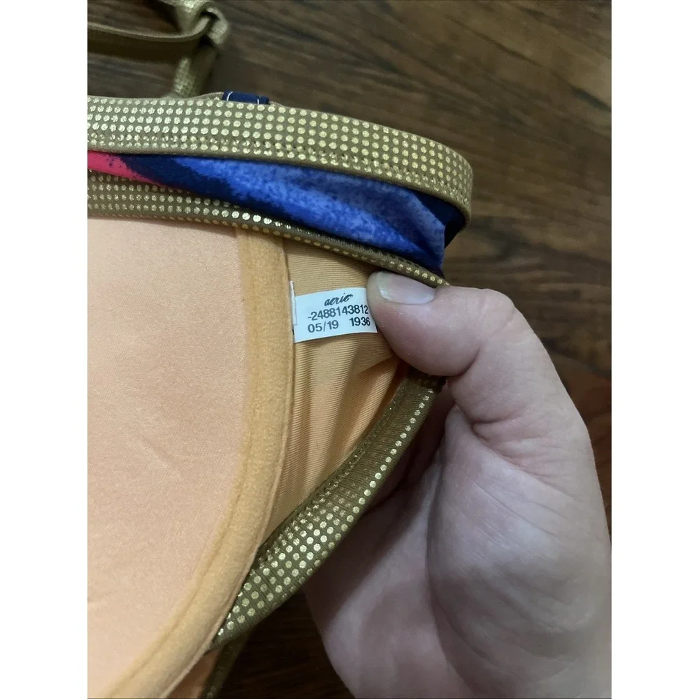 Aerie Striped Push Up Bikini Swimsuit Underwire 38D Large Tie Bottoms
